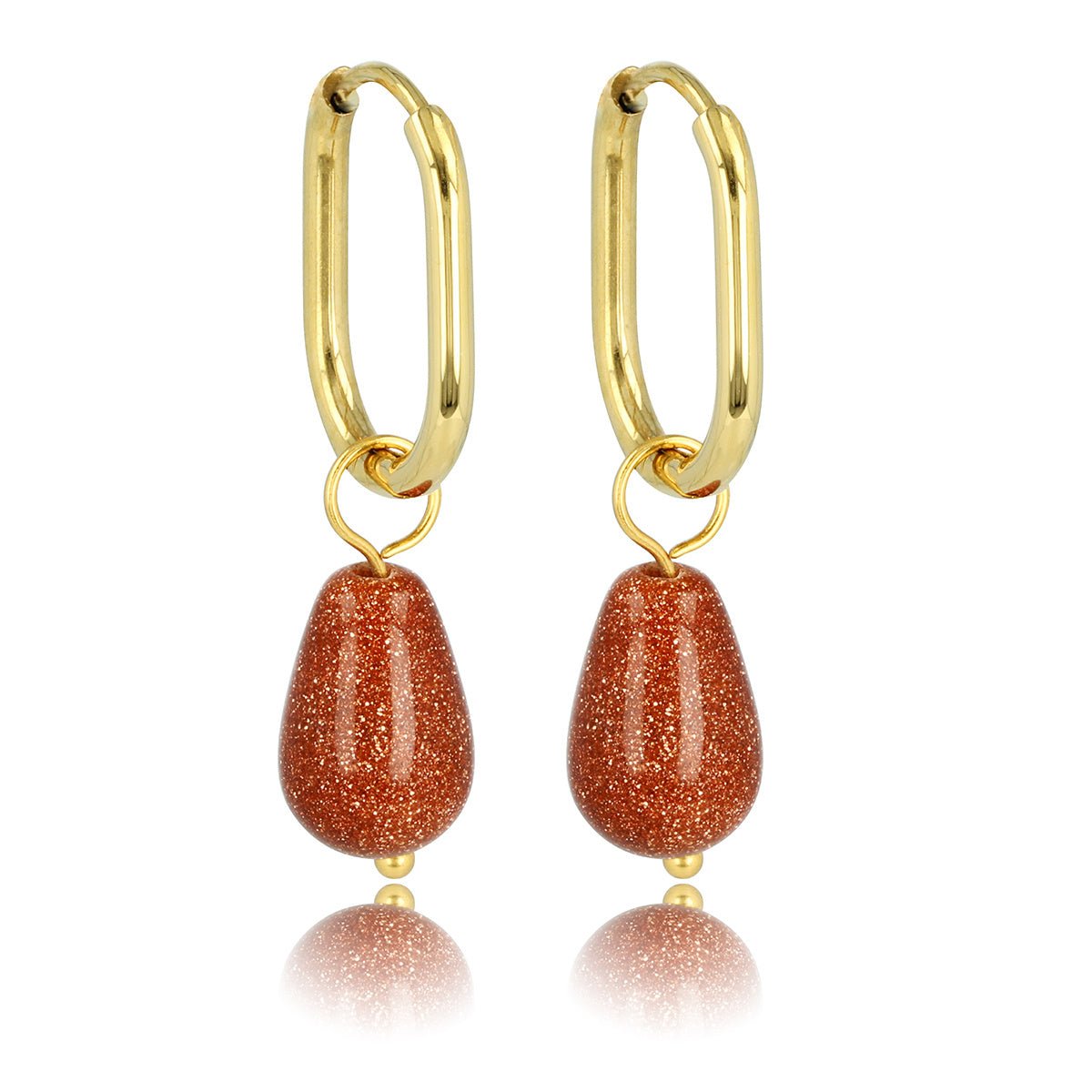 Gouden Oorringen met Peervormige Gold Sandstone Hanger - My Bendel