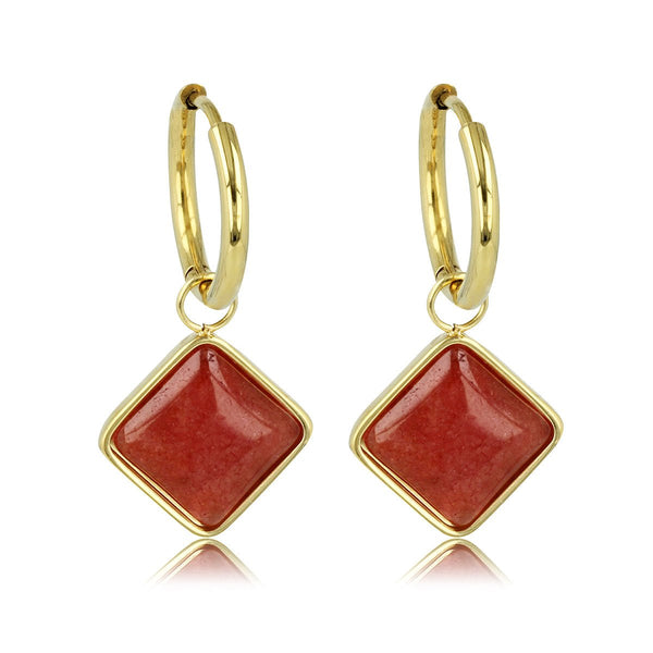 Gouden Oorringen met Red Aventurine Hanger - My Bendel