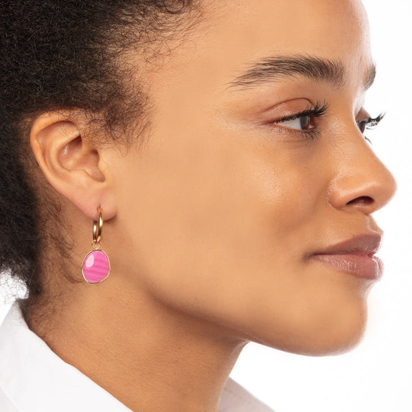 Gouden Oorringen met Rose Stripe Agate Hanger - My Bendel