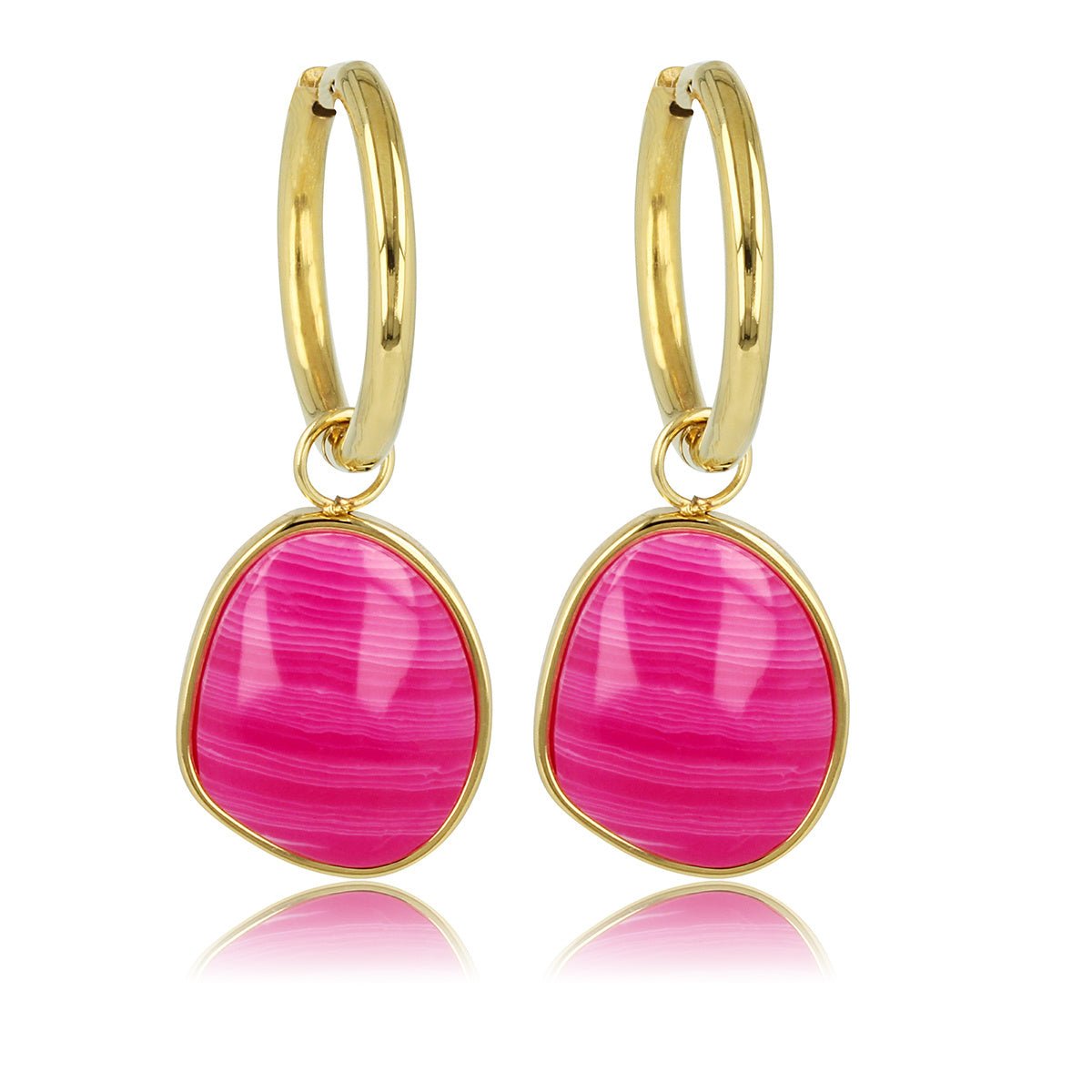 Gouden Oorringen met Rose Stripe Agate Hanger - My Bendel