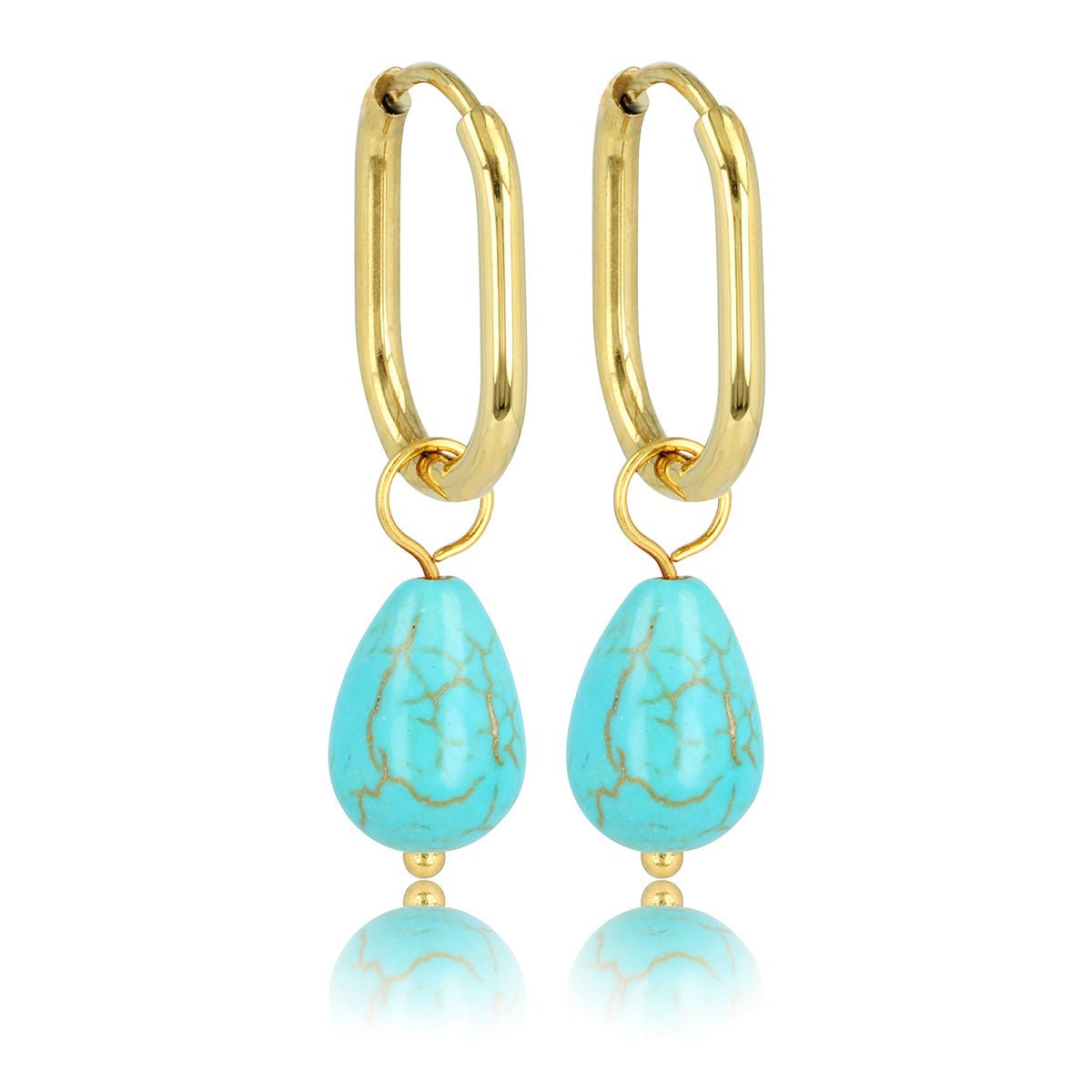 Gouden Ovalen Oorringen met Blue Howlite Hanger - My Bendel