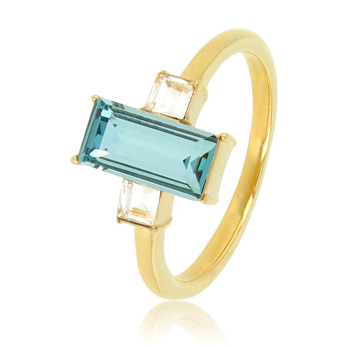 Gouden ring - Blauwe steen - Zirkonia accenten - My Bendel
