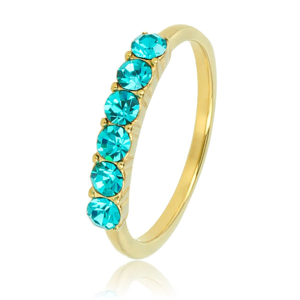 Gouden ring - Blauwe zirkonia - 14K goldplating - Stainless steel - My Bendel