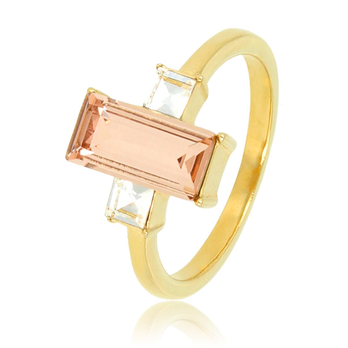 Gouden ring - grote roze steen - fijne zirkonia stenen - My Bendel