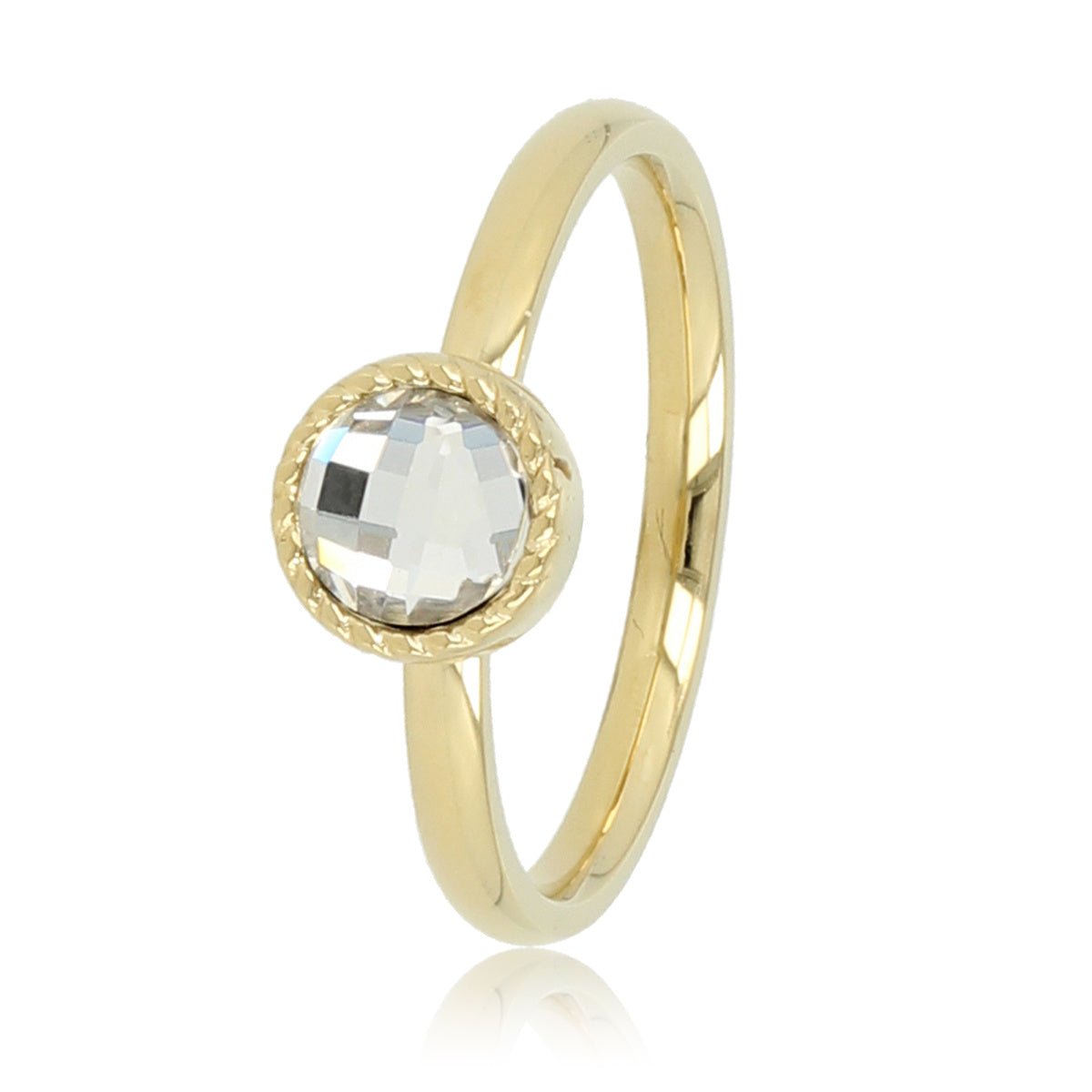 Gouden ring - kristal glassteen - twisted randje - My Bendel