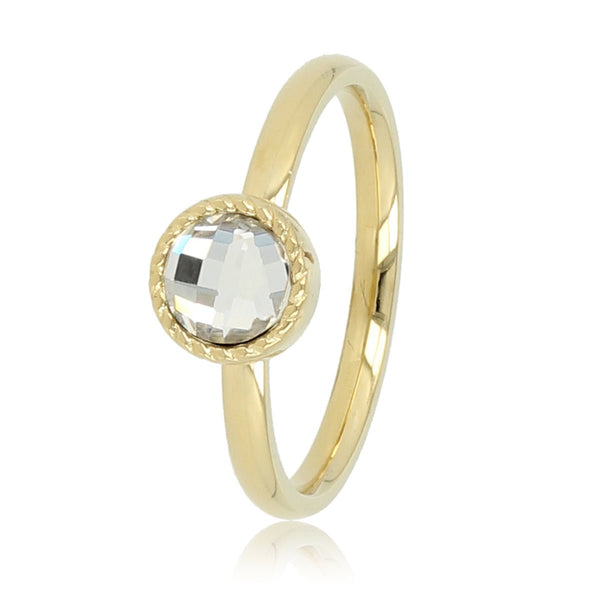Gouden ring - kristal glassteen - twisted randje - My Bendel