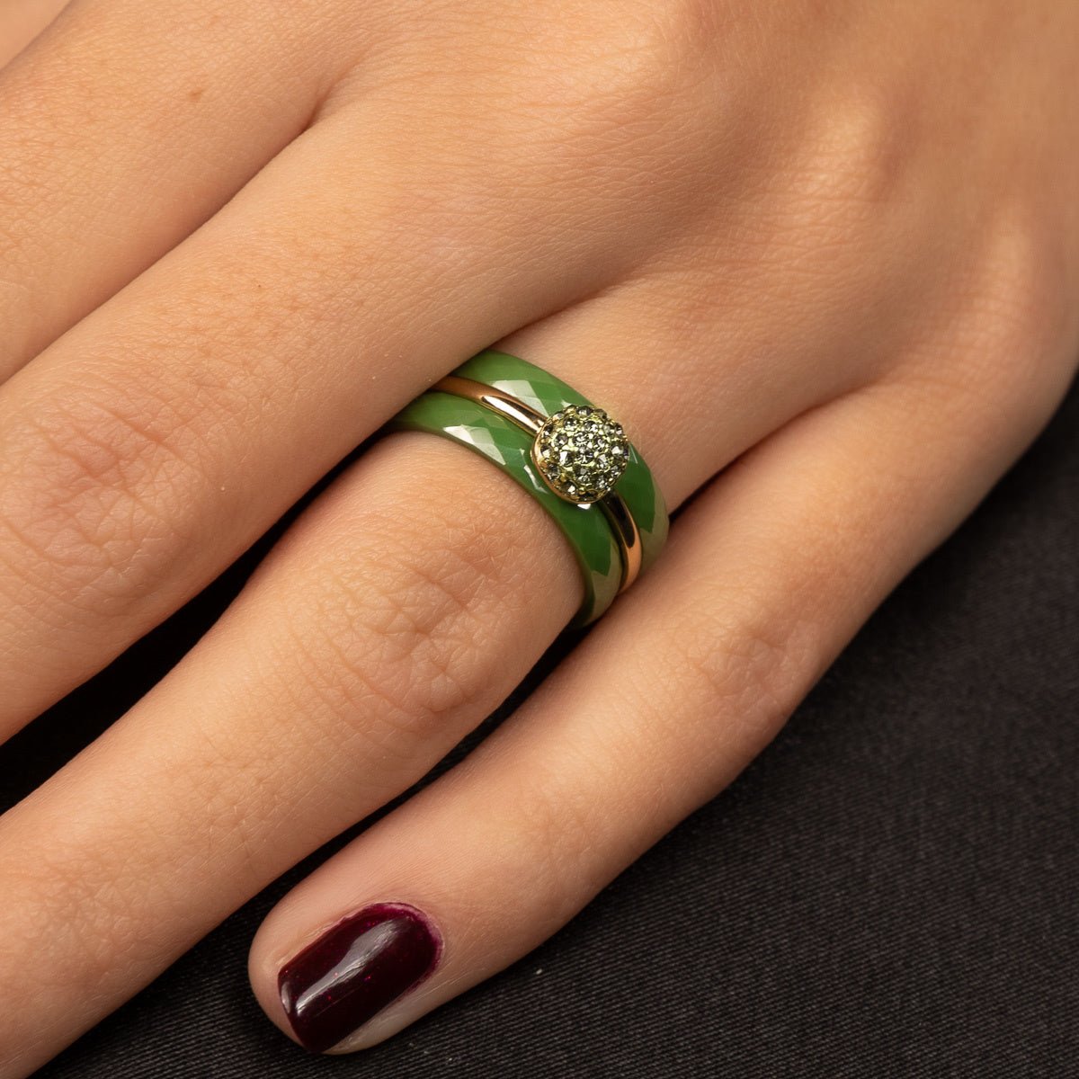 Gouden ring met groene zirkonia - Minimalistisch Stainless steel - My Bendel