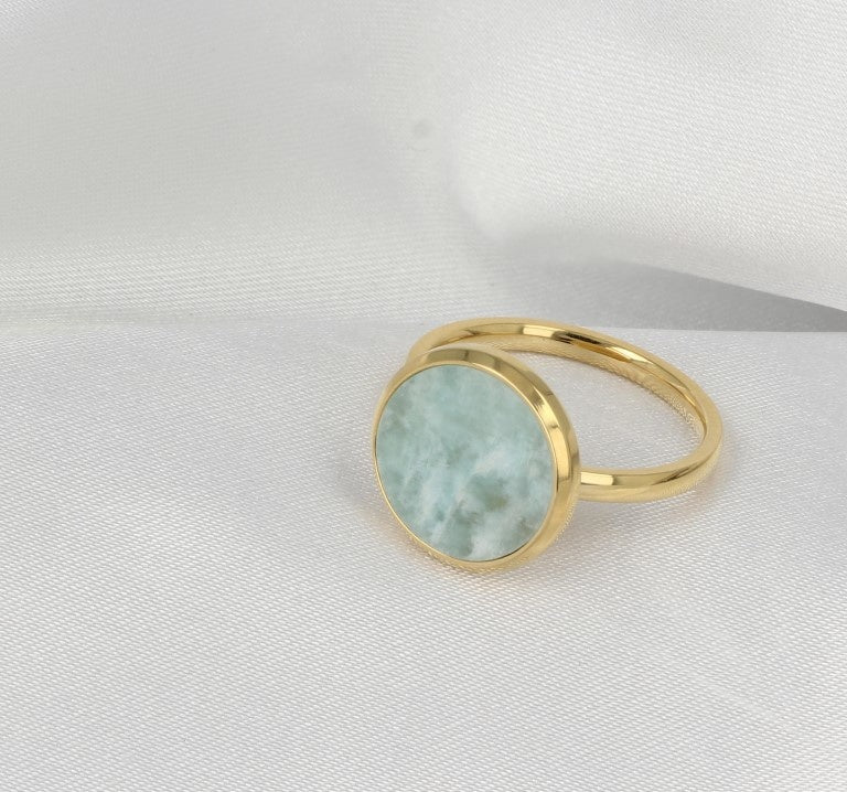Gouden ring met ronde Amazonite - unieke uitstraling - My Bendel