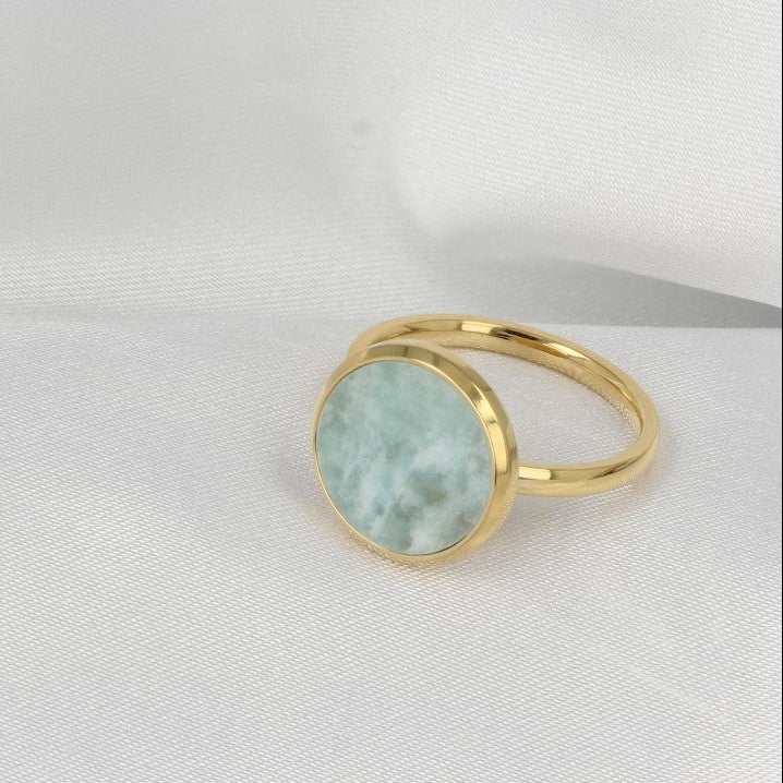 Gouden ring met ronde Amazonite - unieke uitstraling - My Bendel