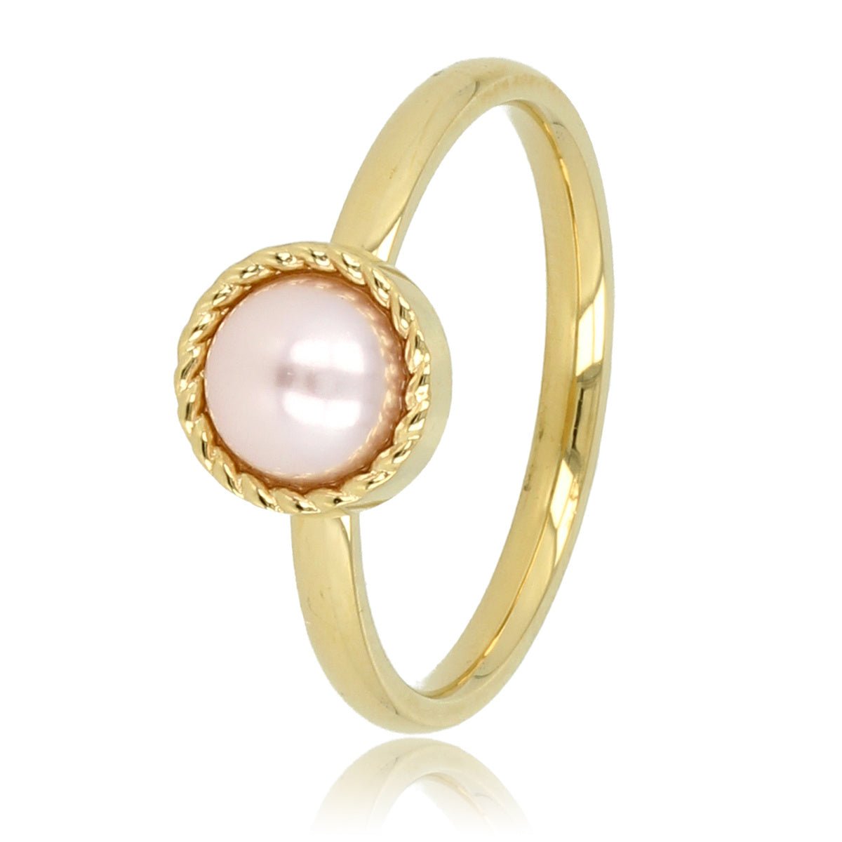 Gouden ring met roze parel - Getwist randje - Vintage - My Bendel