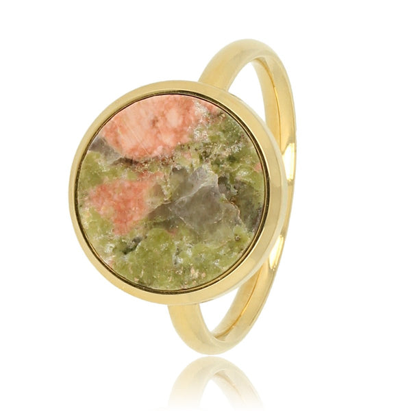 Gouden ring met Unakite - unieke edelsteen - innerlijke rust - My Bendel