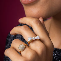 Gouden ring met zirkonia steentjes - My Bendel - My Bendel