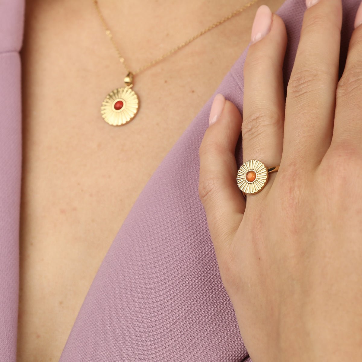 Gouden ring met zonnetje - Carnelian edelsteen - Stijlvol - My Bendel