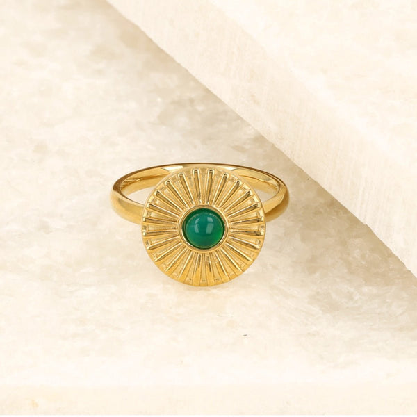 Gouden ring met zonnetje - Green Agate edelsteen - My Bendel