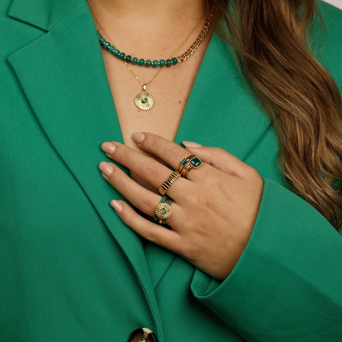 Gouden ring met zonnetje - Green Agate edelsteen - My Bendel