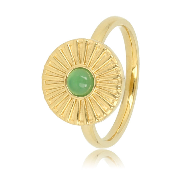 Gouden ring met zonnetje - Green Agate edelsteen - My Bendel