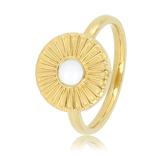 Gouden ring met zonnetje - White Aventurine edelsteen - My Bendel