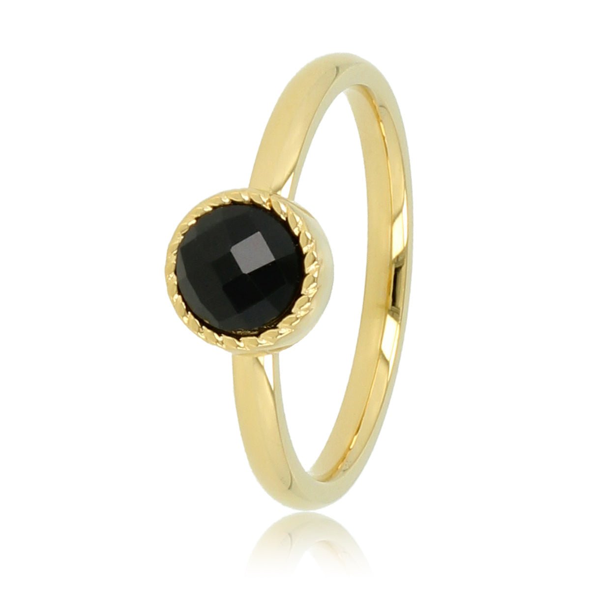 Gouden ring met zwarte glassteen - Twisted randje - My Bendel