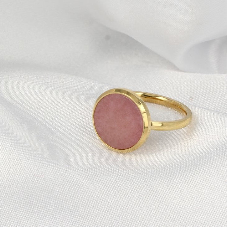 Gouden ring - Ronde roze Rhodonite edelsteen - Modern design - My Bendel
