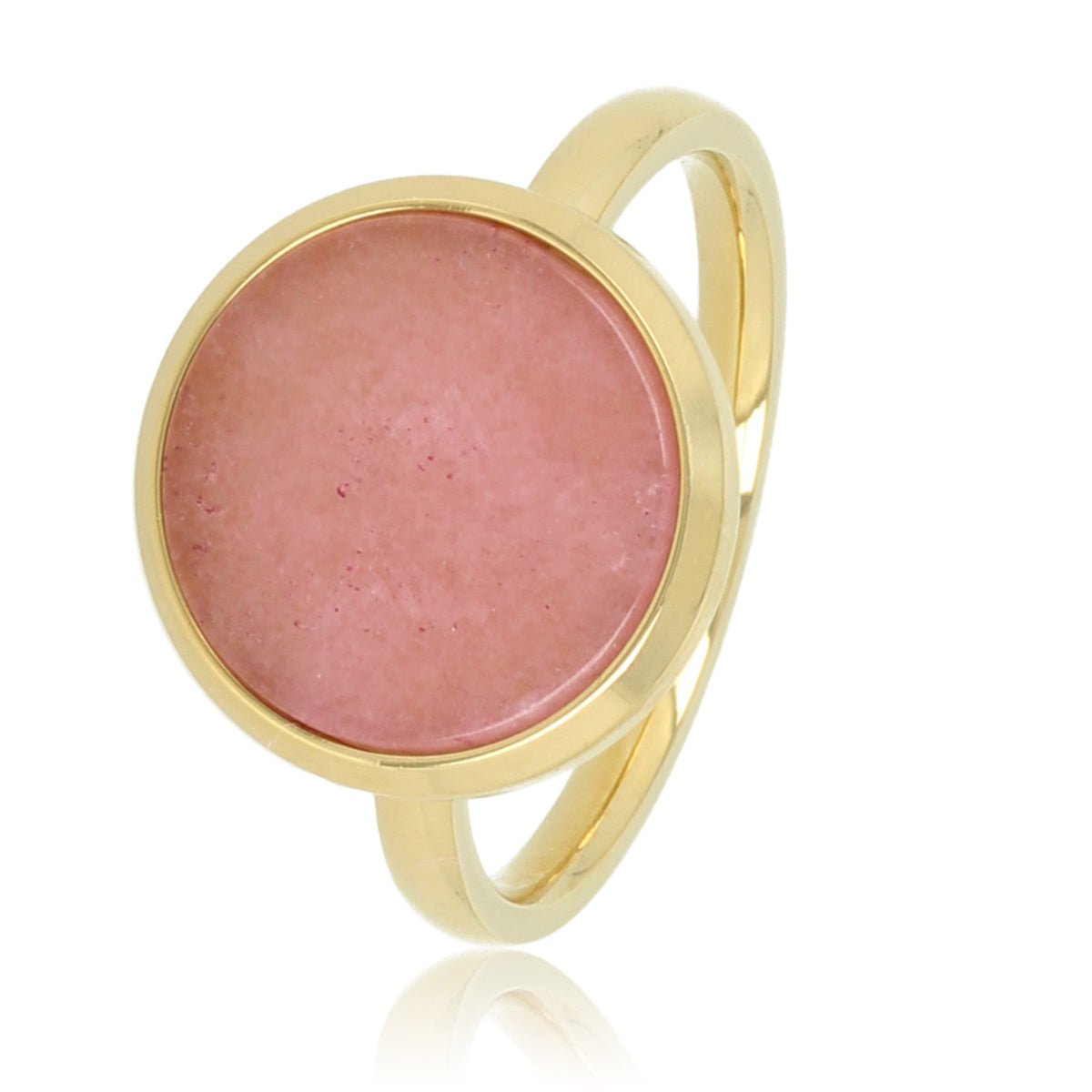 Gouden ring - Ronde roze Rhodonite edelsteen - Modern design - My Bendel