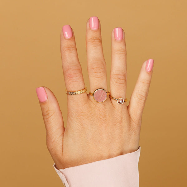 Gouden ring - Ronde roze Rhodonite edelsteen - Modern design - My Bendel