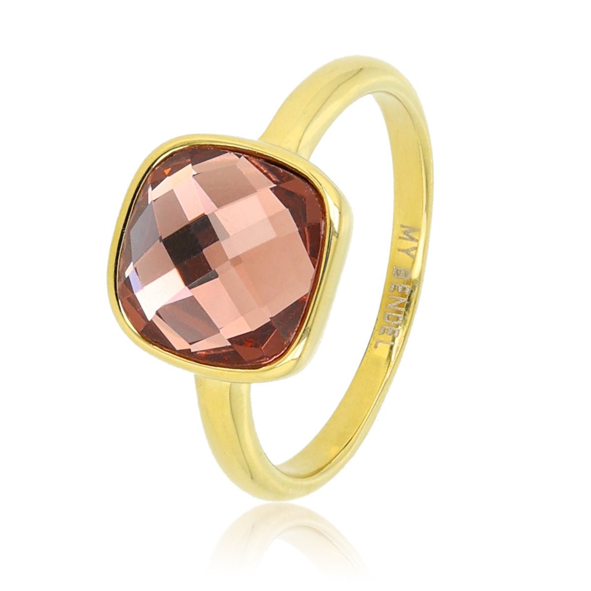 Gouden ring - roze facet kristal glassteen - My Bendel