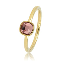 Goldener Ring - quadratischer dunkelrosa Glasstein - zum Einschieben