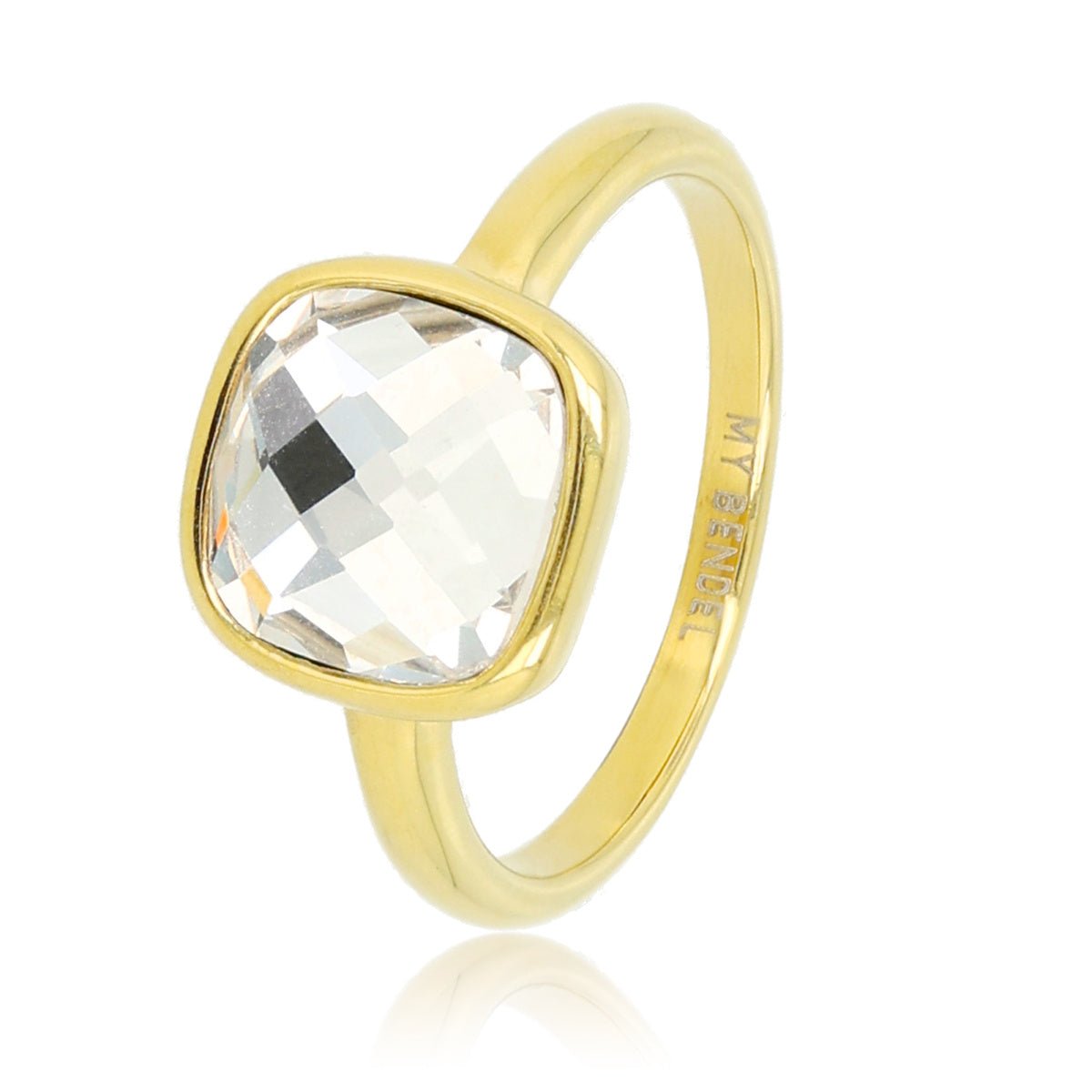 Gouden ring - Witte facet kristal glassteen - My Bendel