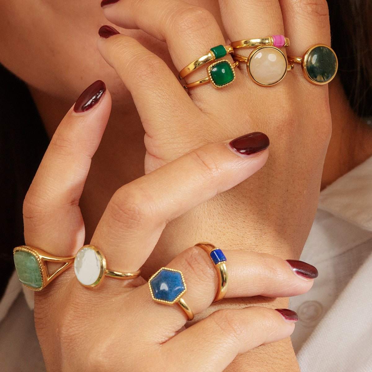 Gouden ring - zeshoek - Blue Aventurine edelsteen - My Bendel