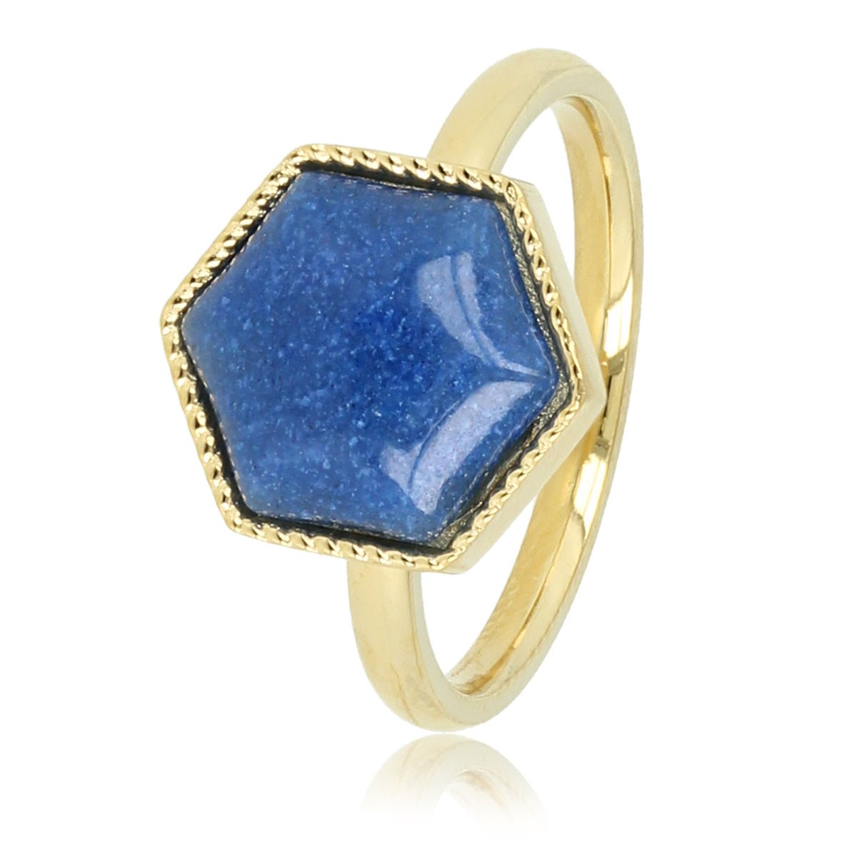 Gouden ring - zeshoek - Blue Aventurine edelsteen - My Bendel