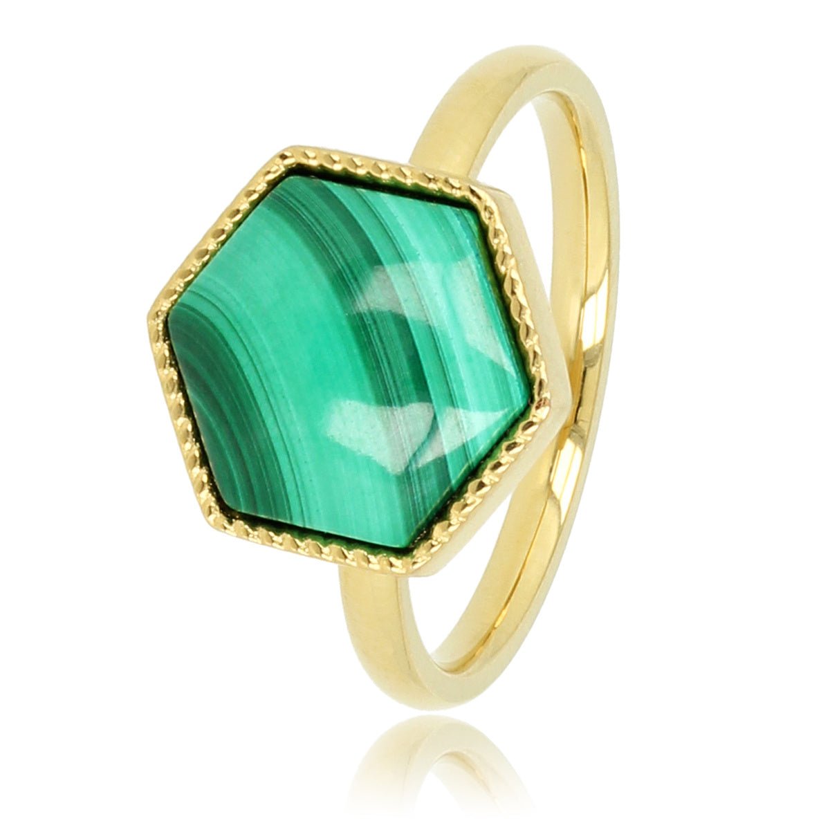 Gouden ring - zeshoek design - Malachite edelsteen - My Bendel