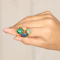 Gouden ring - zeshoek design - Malachite edelsteen - My Bendel