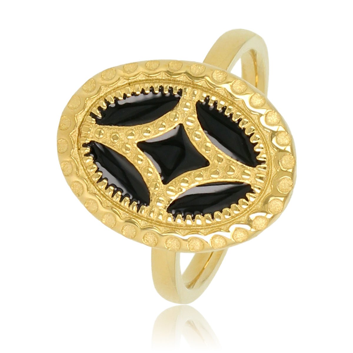 Gouden ring - Zwarte vintage inleg - 14K goldplated Stainless steel - My Bendel