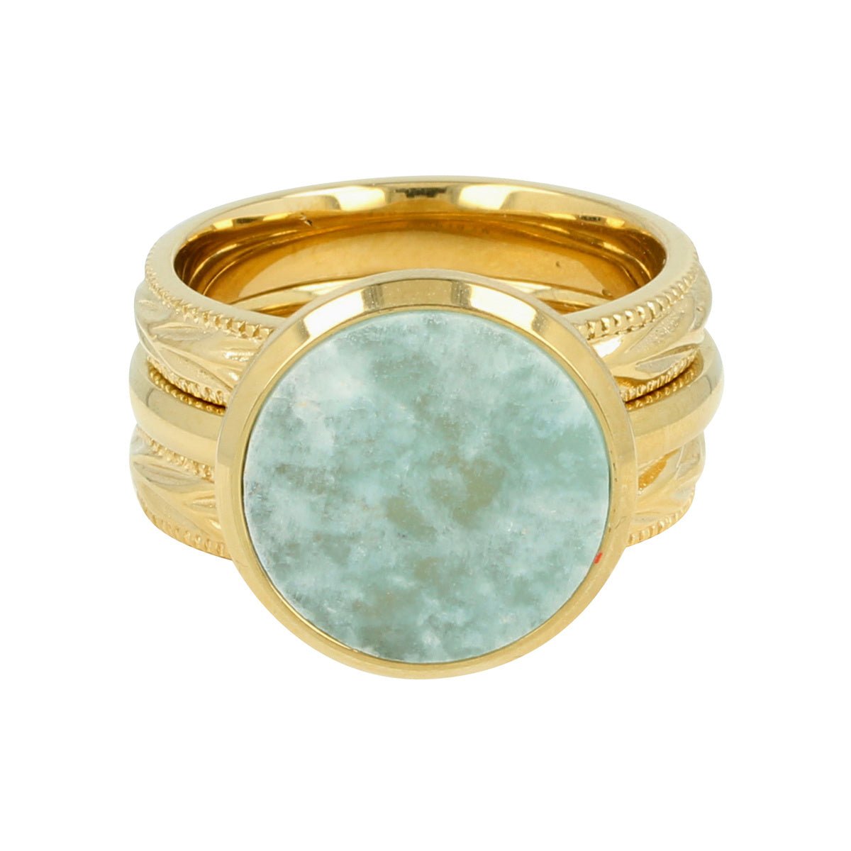 Gouden ringenset - bladmotief en Amazonite edelsteen - My Bendel