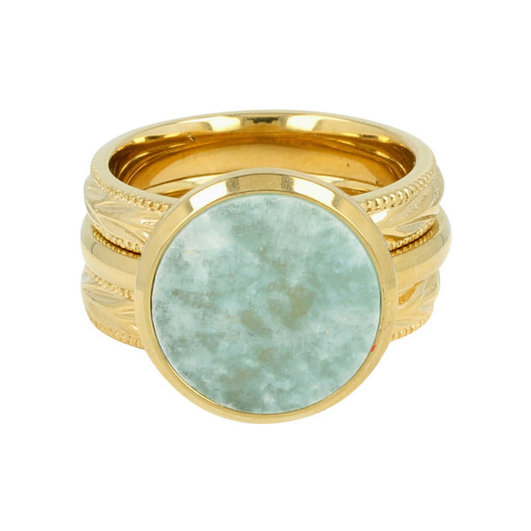 Gouden ringenset - bladmotief en Amazonite edelsteen - My Bendel