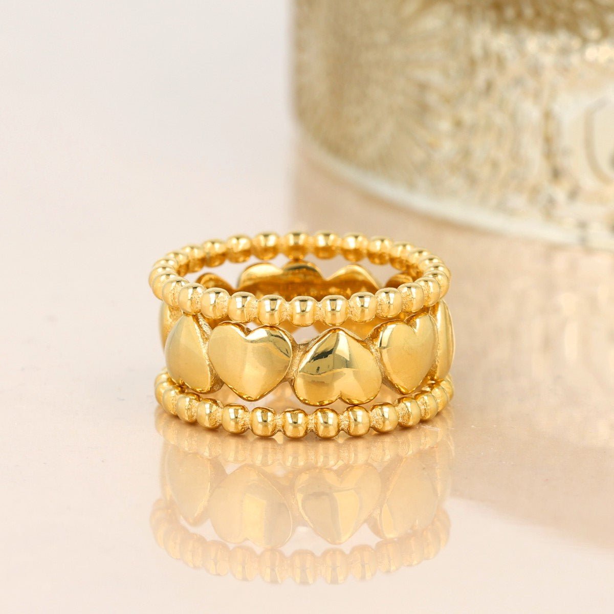 Gouden ringenset met hartenring. Stijlvol en elegant. Inclusief 1 jaar garantie. - My Bendel