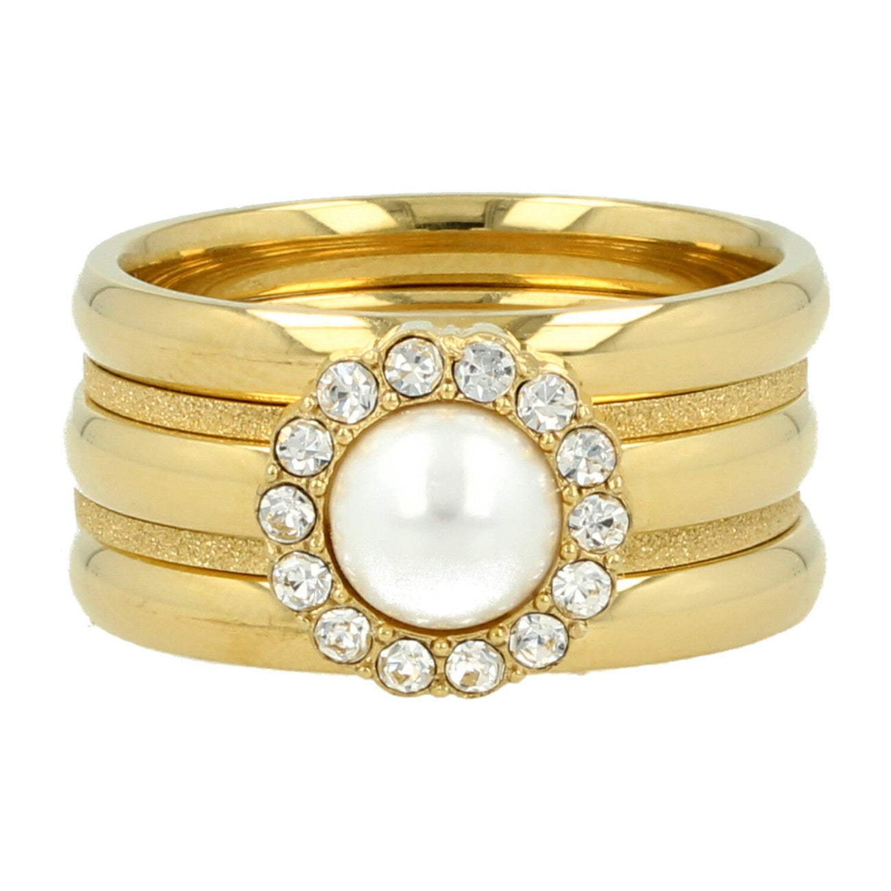 Gouden ringenset - witte parel - zirkonia - stardust ringen - My Bendel