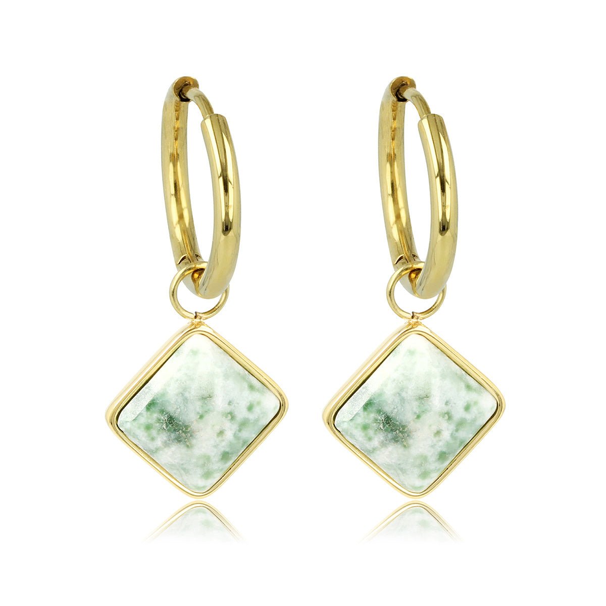 Gouden Salmiak Oorring met Jade Ruit Hanger - My Bendel