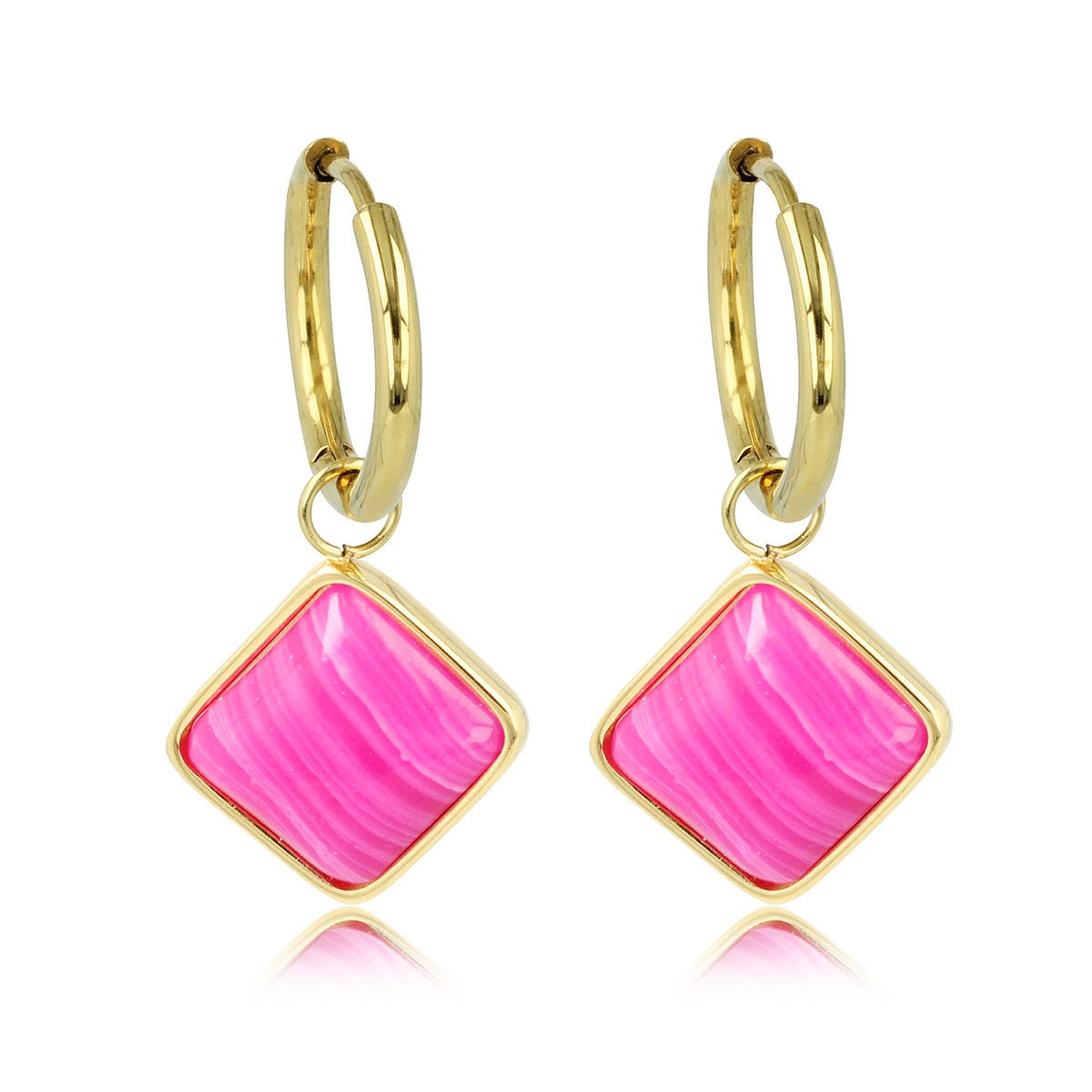 Gouden Salmiak Oorring met Rose Stripe Agate Hanger - My Bendel