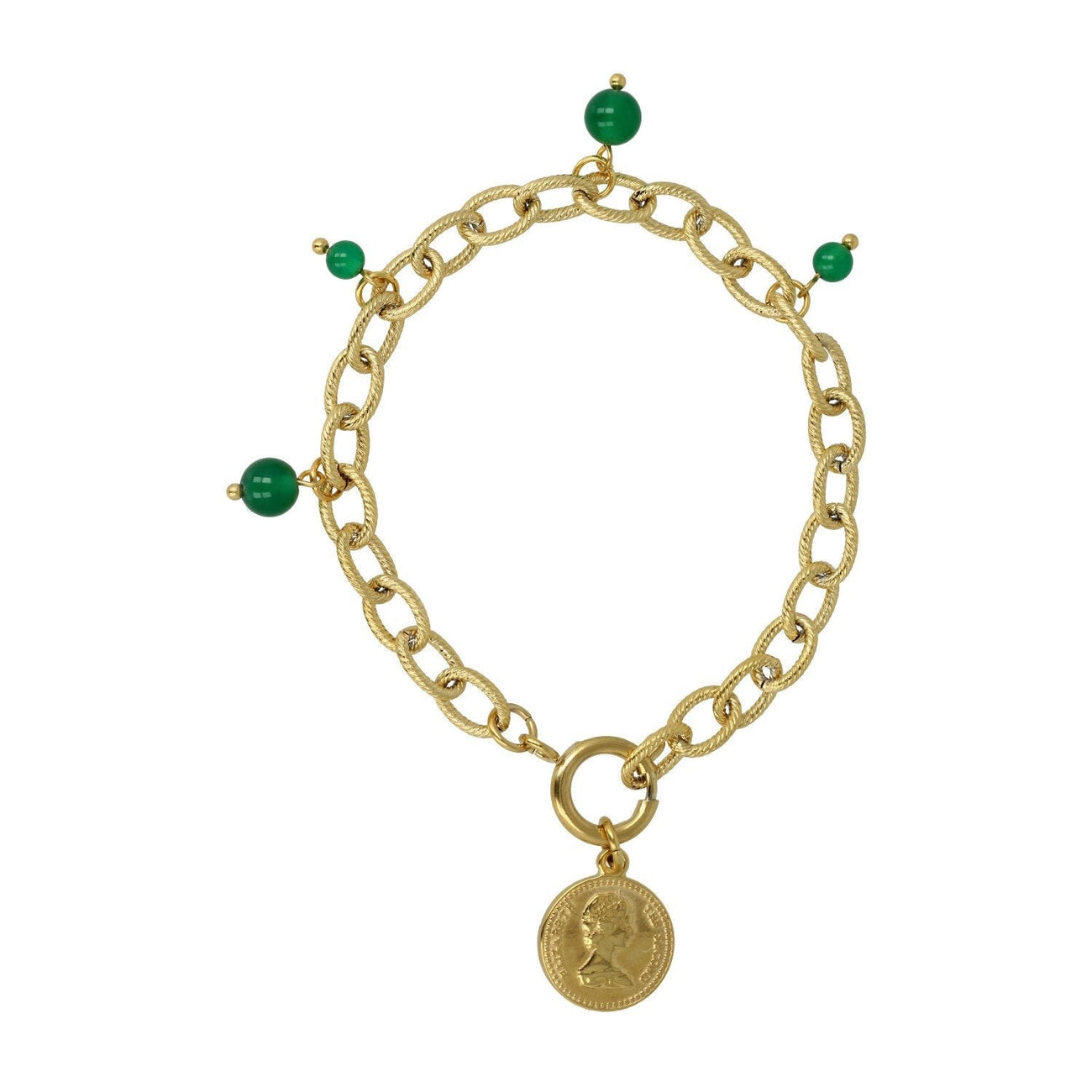 Gouden Schakelarmband met Green Agate kralen - My Bendel