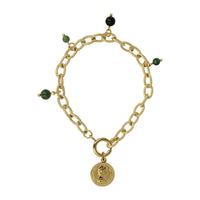 Gouden Schakelarmband met Moss Agate kralen