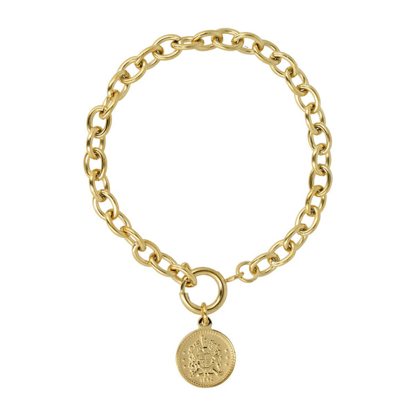 Gouden Schakelarmband met Munt Hanger - My Bendel