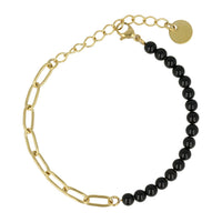 Gouden Schakelarmband met Onyx Edelstenen