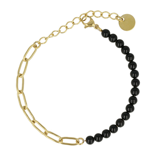 Gouden Schakelarmband met Onyx Edelstenen - My Bendel