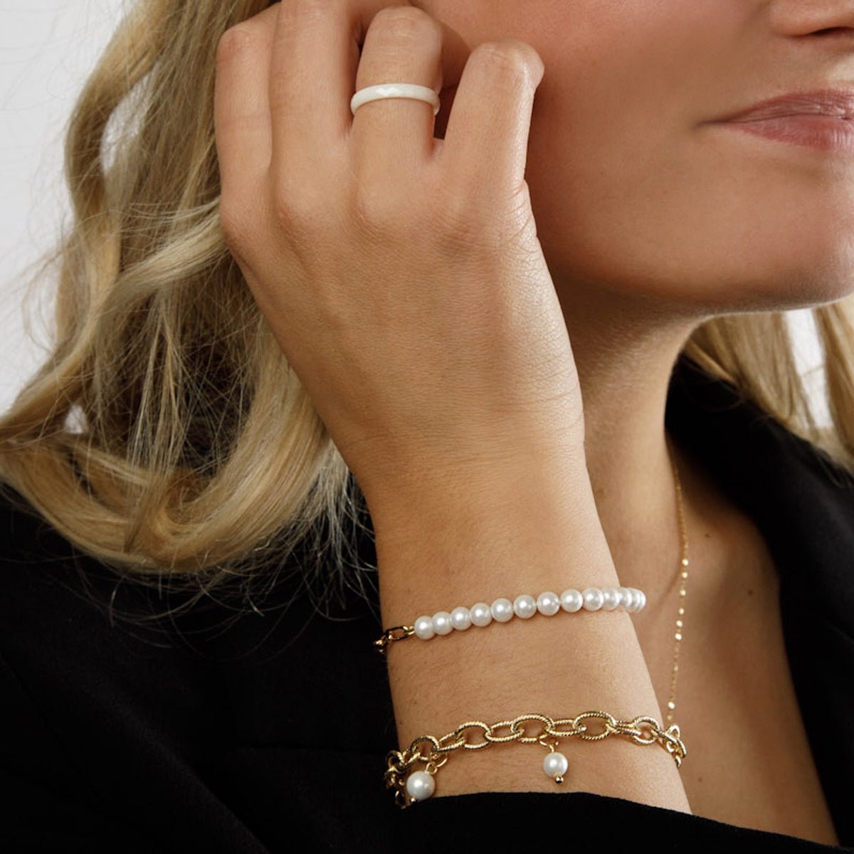 Gouden Schakelarmband met Parelmoer Edelstenen - My Bendel