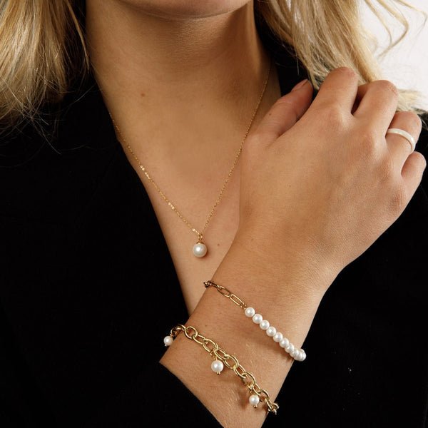 Gouden Schakelarmband met Parelmoer kralen - My Bendel