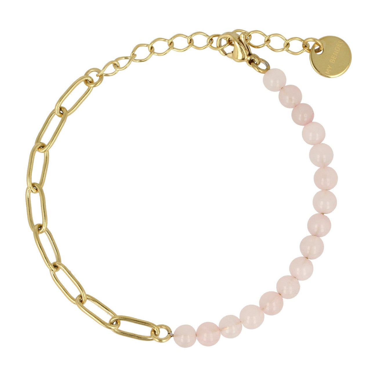 Gouden Schakelarmband met Roze Quartz Edelstenen - My Bendel