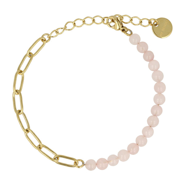 Gouden Schakelarmband met Roze Quartz Edelstenen - My Bendel