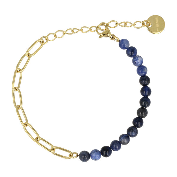 Gouden Schakelarmband met Sodalite Edelstenen - My Bendel
