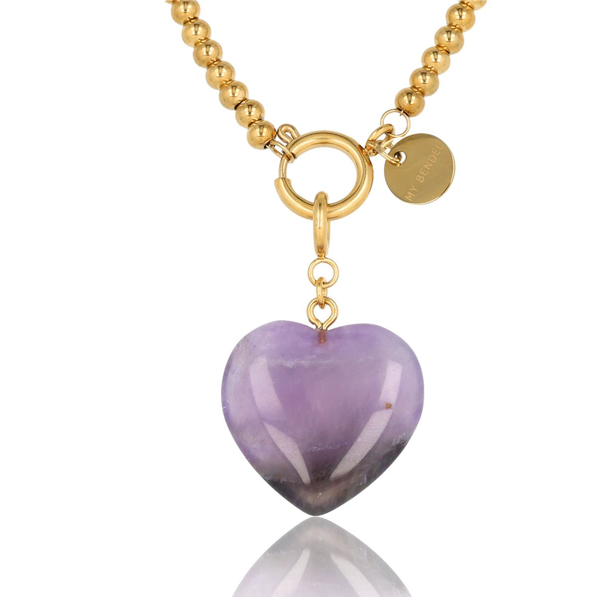 Gouden Schakelketting Dames Amethyst Hart 47cm - My Bendel